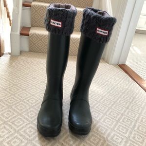 Hunter Tall Rain Boots w/ Cable Knit Socks